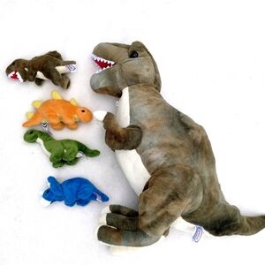 Prextex 15" T-Rex Dinosaur With Four Baby Dinosaurs Zip Pouch Set Plush Stuffed
